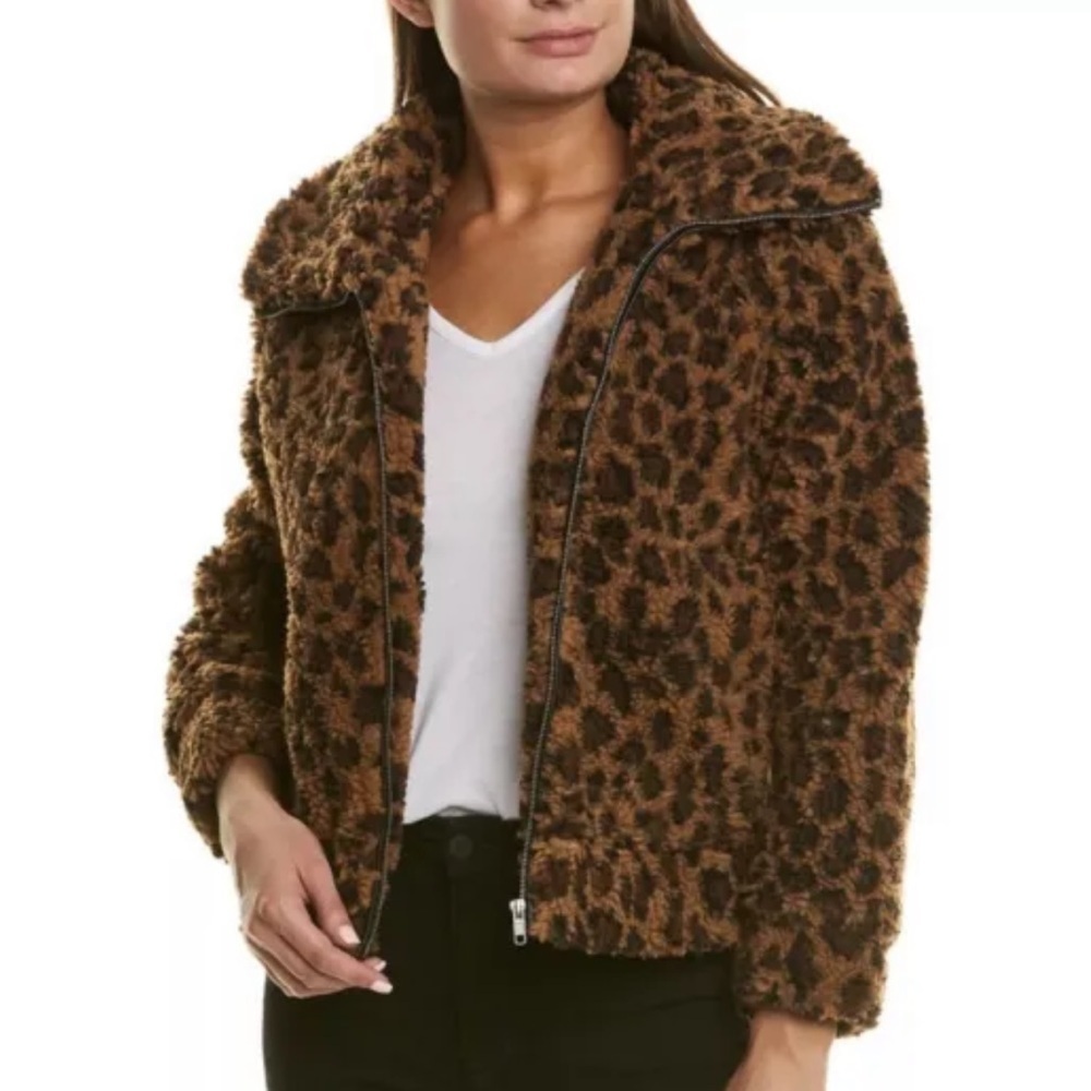 BB Dakota Full‎ Zip Sherpa Jacket in Leopard Size Extra Small
